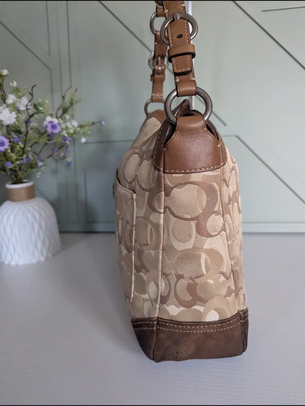 Coach Signature Jacquard Hobo Bag in Khaki/Tan
